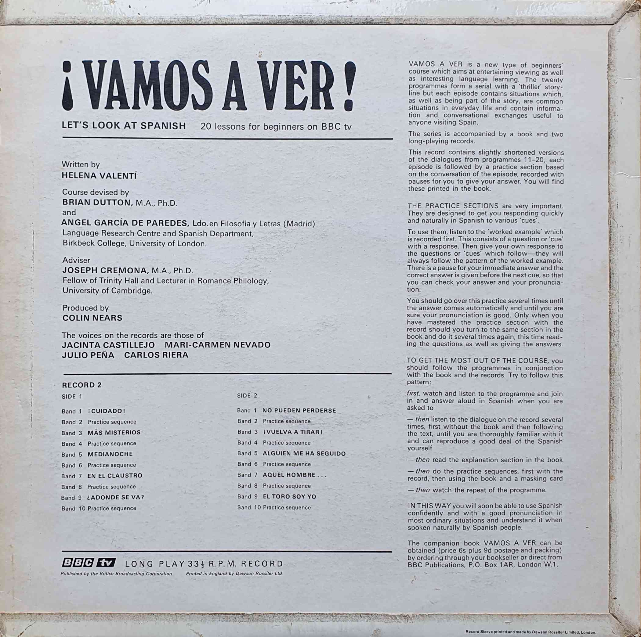 Picture of OP 111/112 Vamos A Ver - Let's look at Spanish on BBC tv - Record 2 by artist Helena Valenti / Brian Dutton / Angel Garcia De Paredes / Joseph Cremona from the BBC records and Tapes library